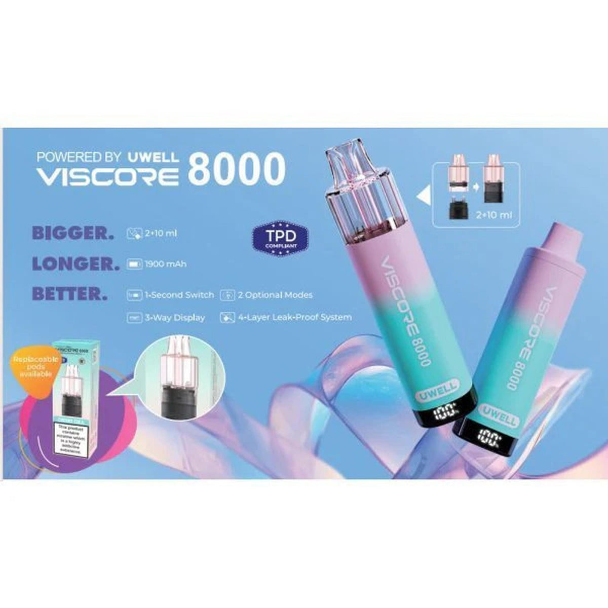 Uwell Viscore 8000 Prefilled Pod Vape Kit - Pack of 5