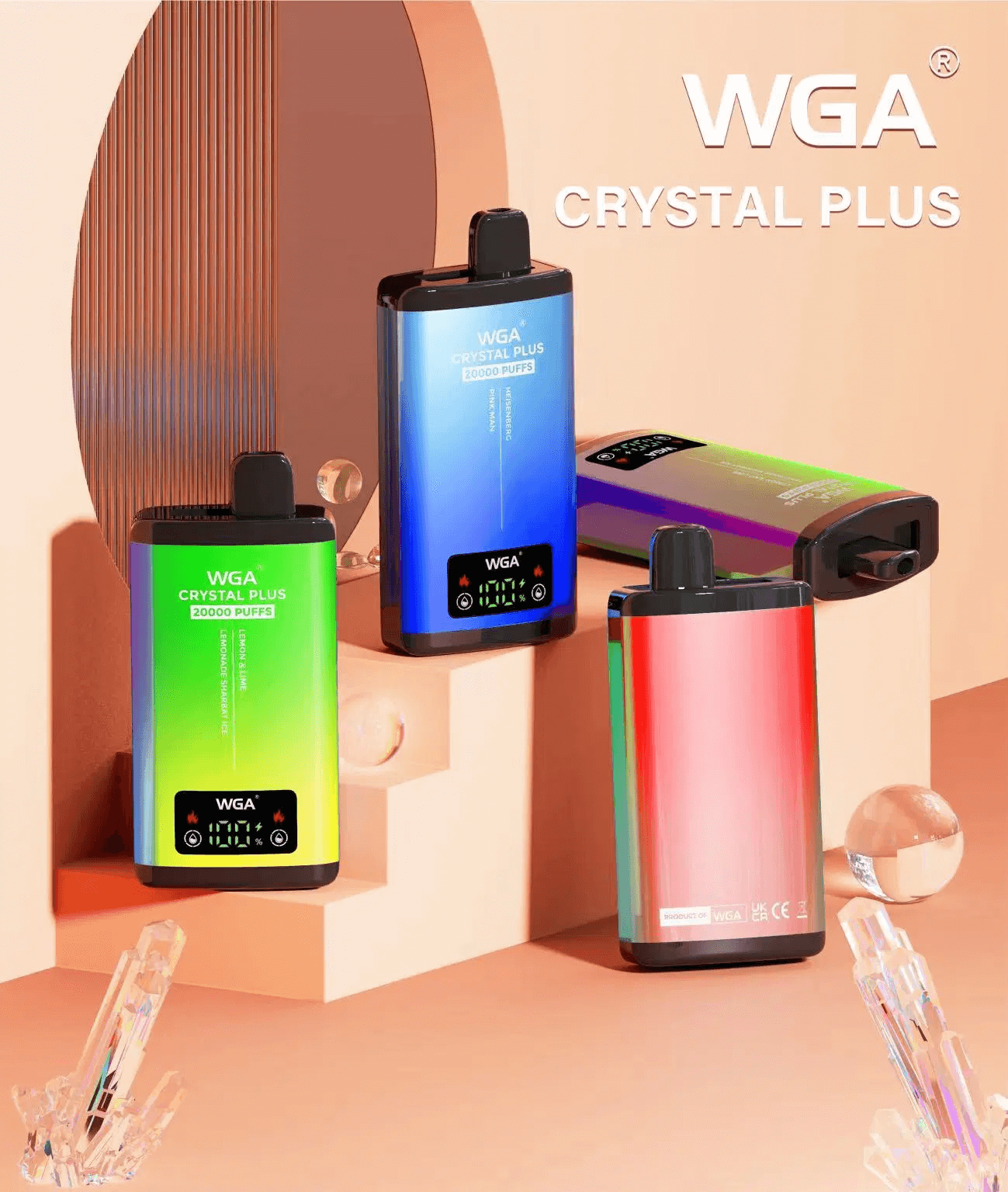 WGA Crystal PLUS SMART double flavor 20000 puff Disposable Vape Wholesale，650 mAh 25 ML  15 Flavors
