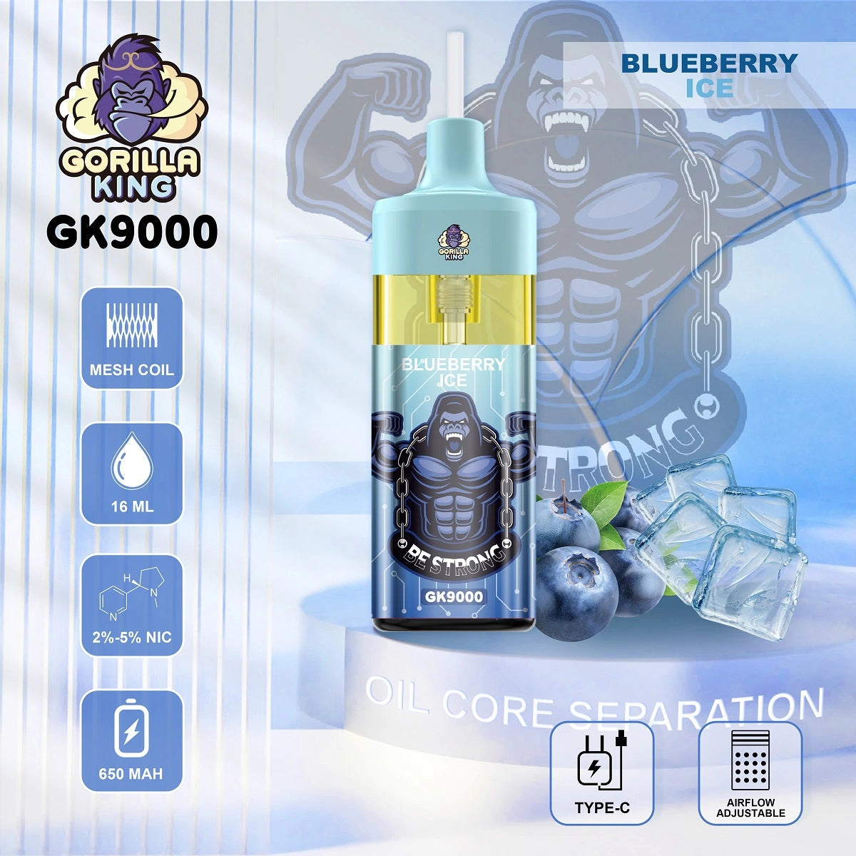 Reymont Gorilla King 9000 Puffs bood best-bejgħ bull lush ice tyson evo dc2500 70k sd vape 100000 atomizer vape